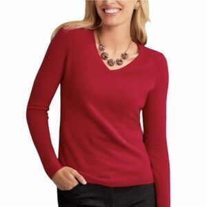 Talbots Sweater Merino Wool V-neck Long Sleeve Fine Knit Lightweight Red PXS